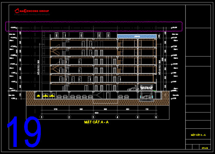 bản vẽ kiến trúc khách sạn 6 tầng nổi 1 tầng hầm