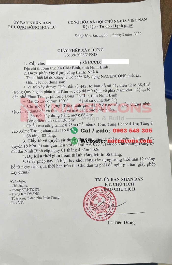 cấp phép xây dựng hoa lư ninh bình