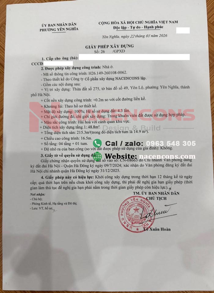 cấp phép xây dựng phường yên nghĩa hà nội